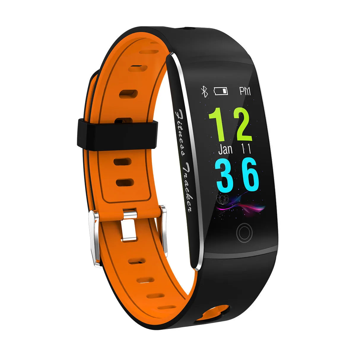 F10T body temperature smart bracelet with touch screen display in black, orange, red or green silicone wristband options