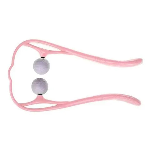 Blue plastic neck massager hand roller with adjustable stand and 3D floating massage points.
