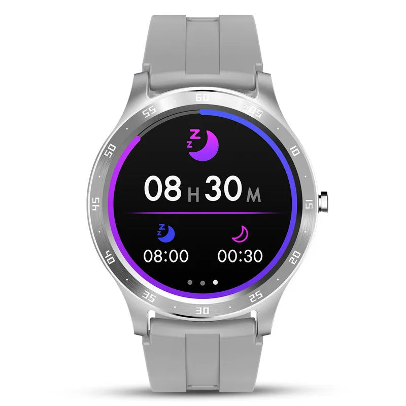 S20 sleep smart fitness bracelet with 1.28-inch colour screen on a wrist, shown in black, grey, and pink colour options.