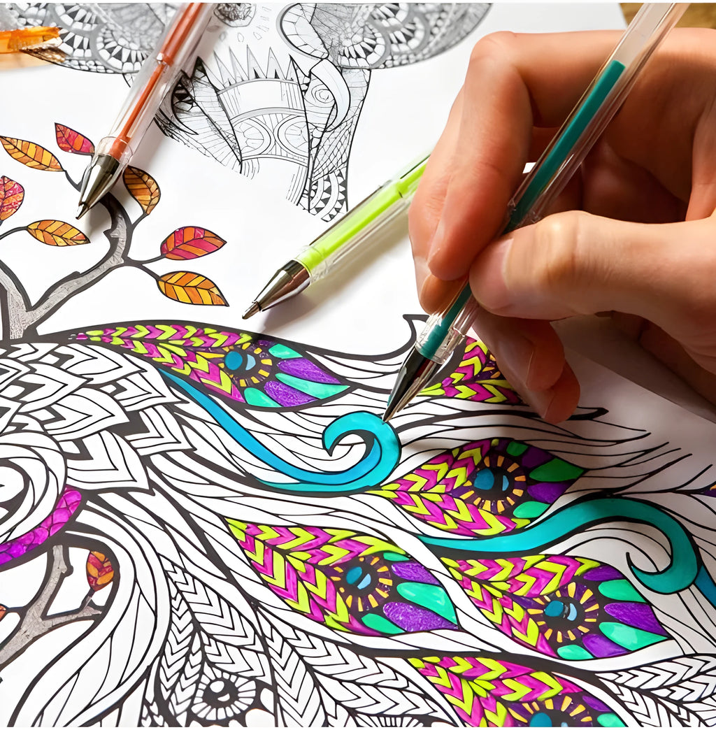 Pack of colour gel pens highlighting the large 2.2mm inner diameter ink reservoir.