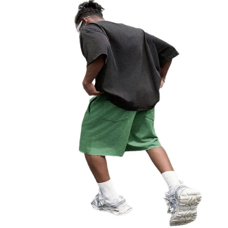 Men's straight leg polyester trousers in black, light grey, or green for sports and streetwear