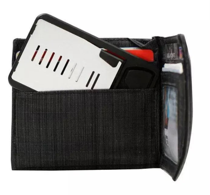 Black lazy bracket card phone holder for desktop measuring 8.5cm by 5cm