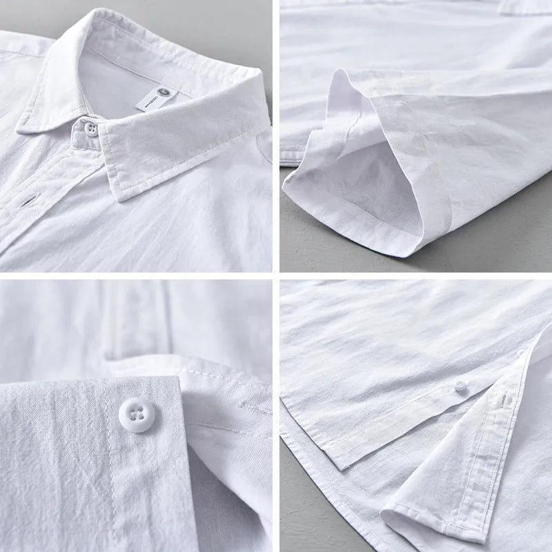 Men's short-sleeved cotton shirt in loose cardigan style available in multiple colours