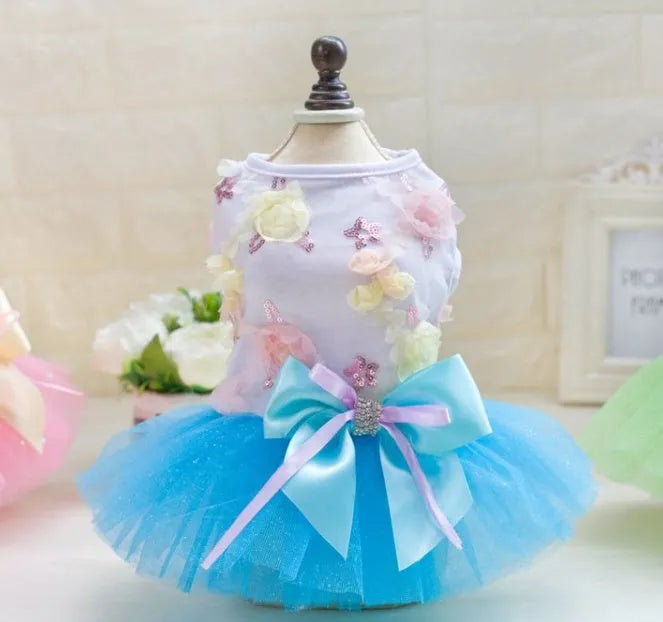 Dog skirt princess tutu spring-summer mesh thin dress in pink with cotton and lace, size M