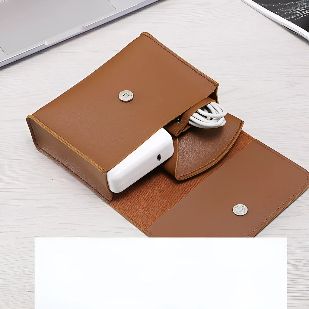 Four-piece PU laptop liner bag set for MacBook with power supply bag, mouse bag, and cable winder in Apricot