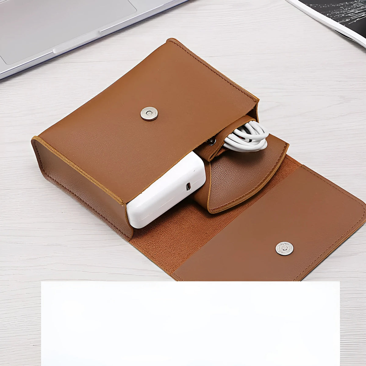 Four-piece PU laptop liner bag set for MacBook with power supply bag, mouse bag, and cable winder in Apricot