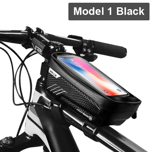 Bicycle bag upper tube front package 1L capacity black colour on bike frame