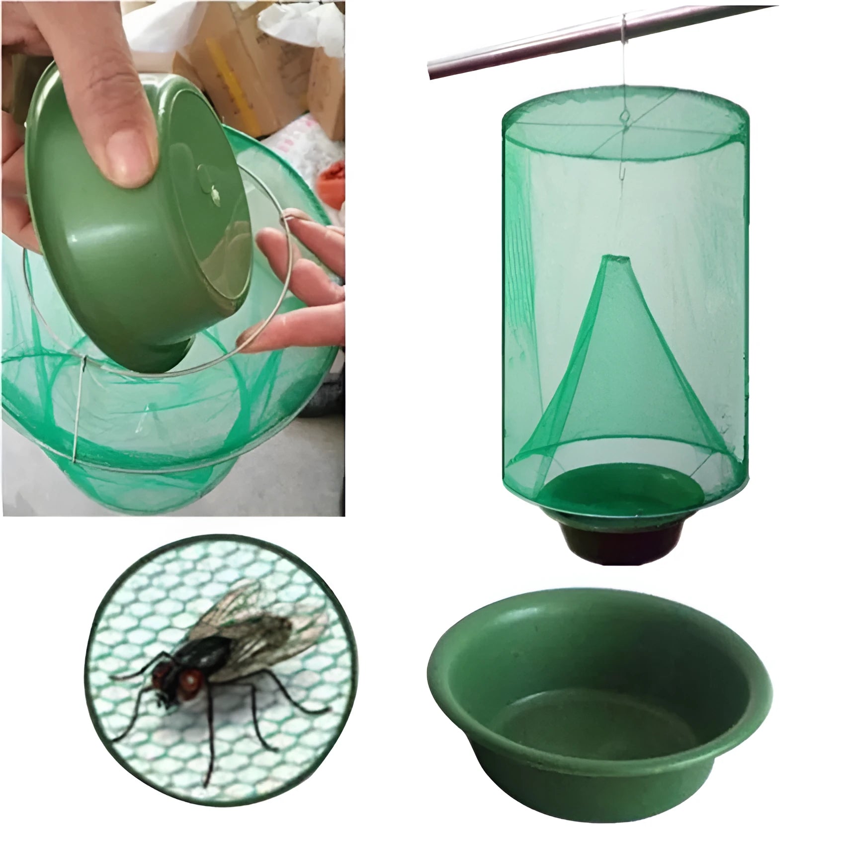 Green fly cage with wire mesh and PP bait bowl, 25x33cm outdoor fly trap