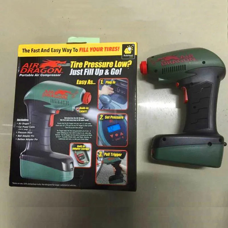 Mini digital inflator pump with ABS body, 12V power, digital display, and 1000 psi pressure rating