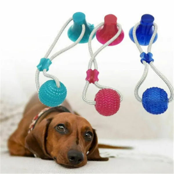 Dog biting sucker multifunction pet molar bite toy with rubber, TPR, and cotton fibre rope in red, blue, or green