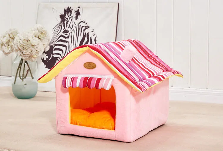 New fashion striped removable cover mat dog house dog bed for small medium dogs in brown with cushion