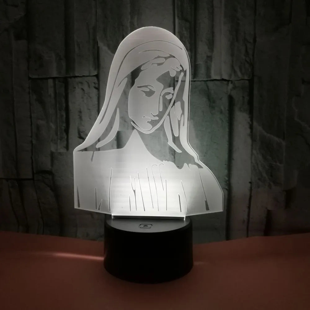 3D LED night light showing colourful dual-ring pattern from laser-engraved acrylic on an ABS base.