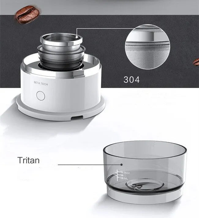 White smart coffee maker with ABS host, SUS304 filter, and Tritan water tank and filter cup holder