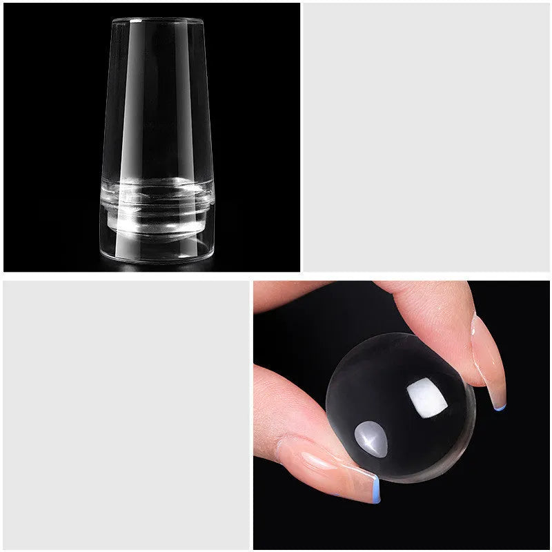 2.8cm transparent silicone French nail art stamp with cover and scraper set for printed nail designs