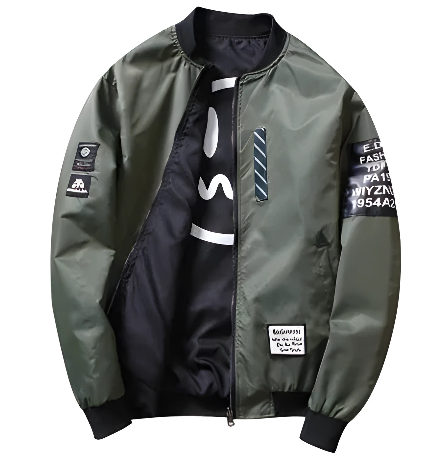 Men's reversible flight jacket in camouflage pattern, black colour, collarless, zipper front, casual fit