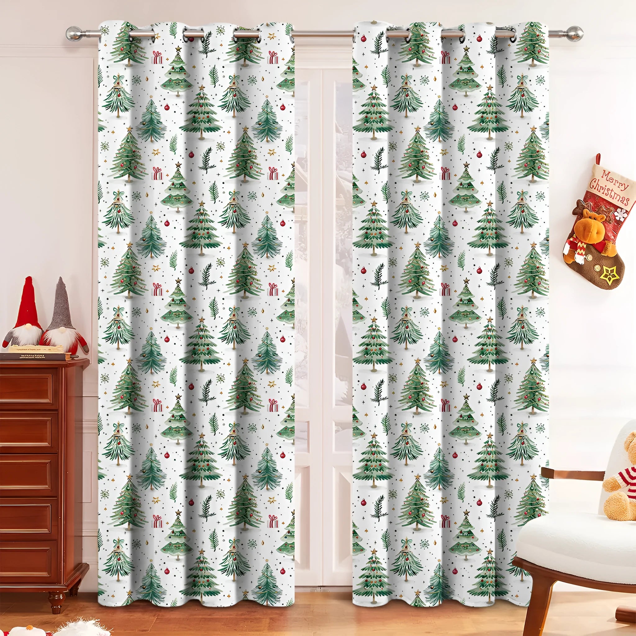 Christmas Forest colour punching decoration shading curtain in modern simplicity style