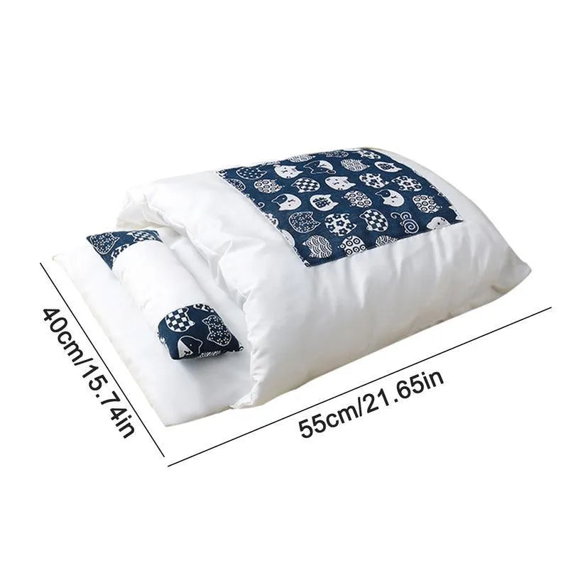 Winter pet bed with removable sleeping bag for cats and dogs in beige