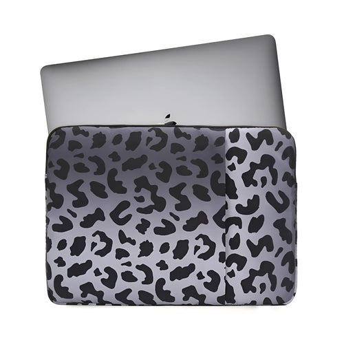 Leopard print laptop sleeve for 13-inch to 16-inch laptops with waterproof polyester construction