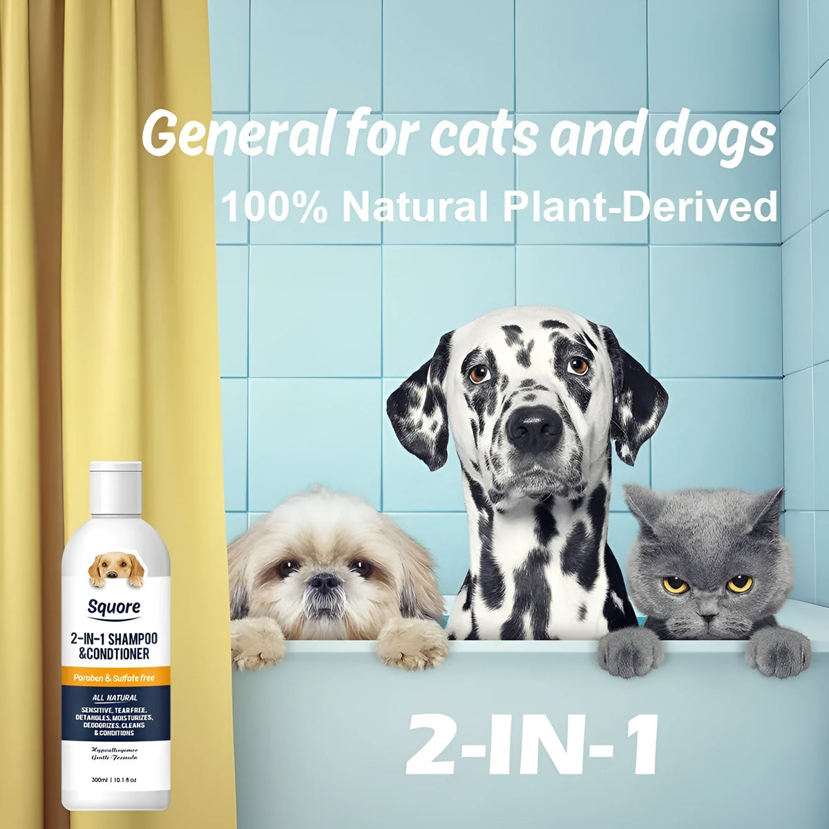 300ml two-in-one pet body wash with anti-mite protection and deodorant fragrance for dog and cat bathing