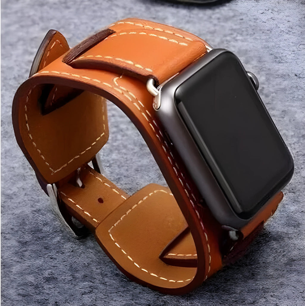 Leather watch strap belt in red, blue, black or brown, 38mm and 42mm width options for men and women