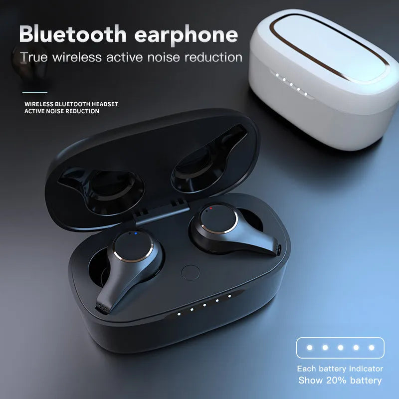 Wireless Bluetooth headset with ANC noise cancellation in black or white colour options