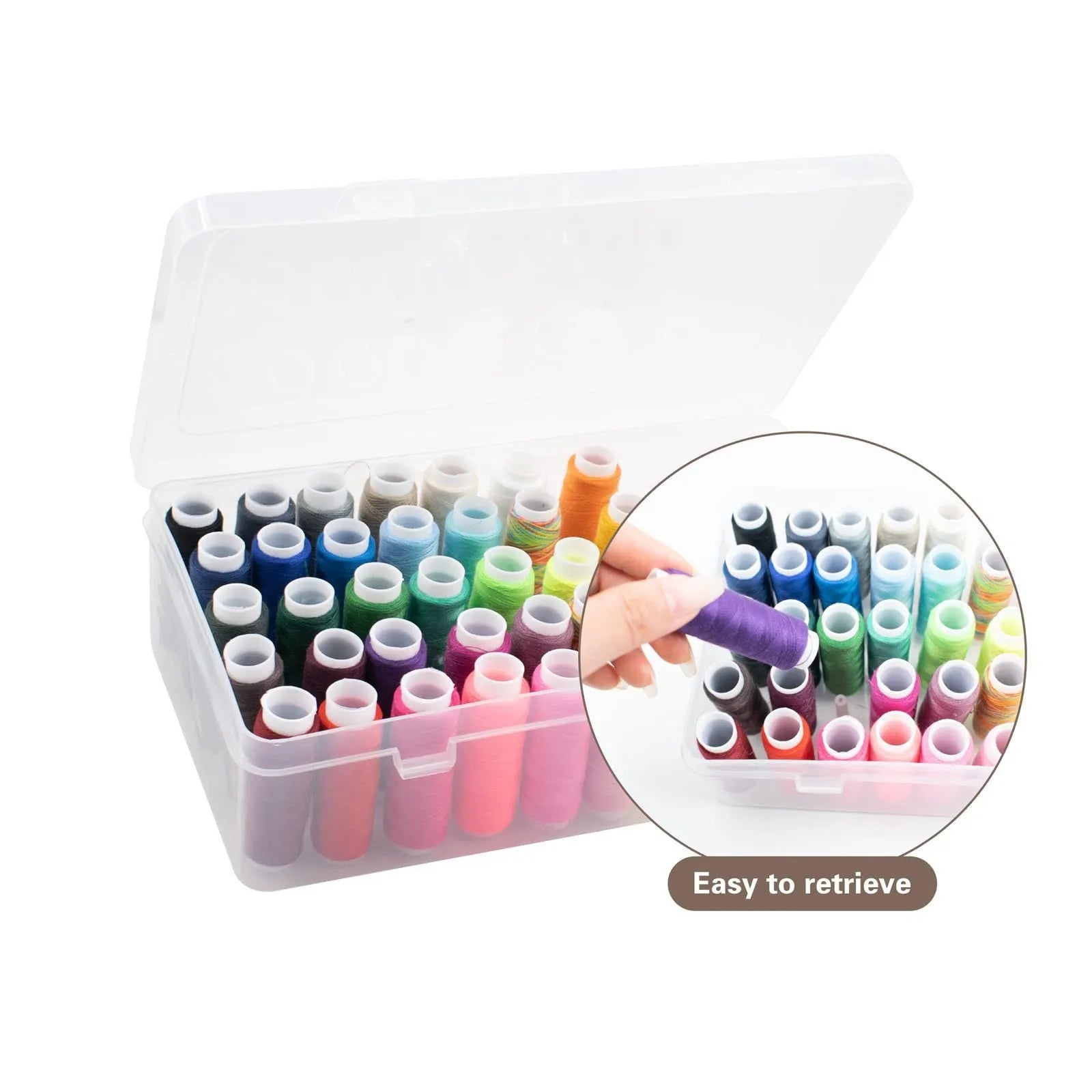 Transparent plastic embroidery storage box with 42 compartments for thread organisation