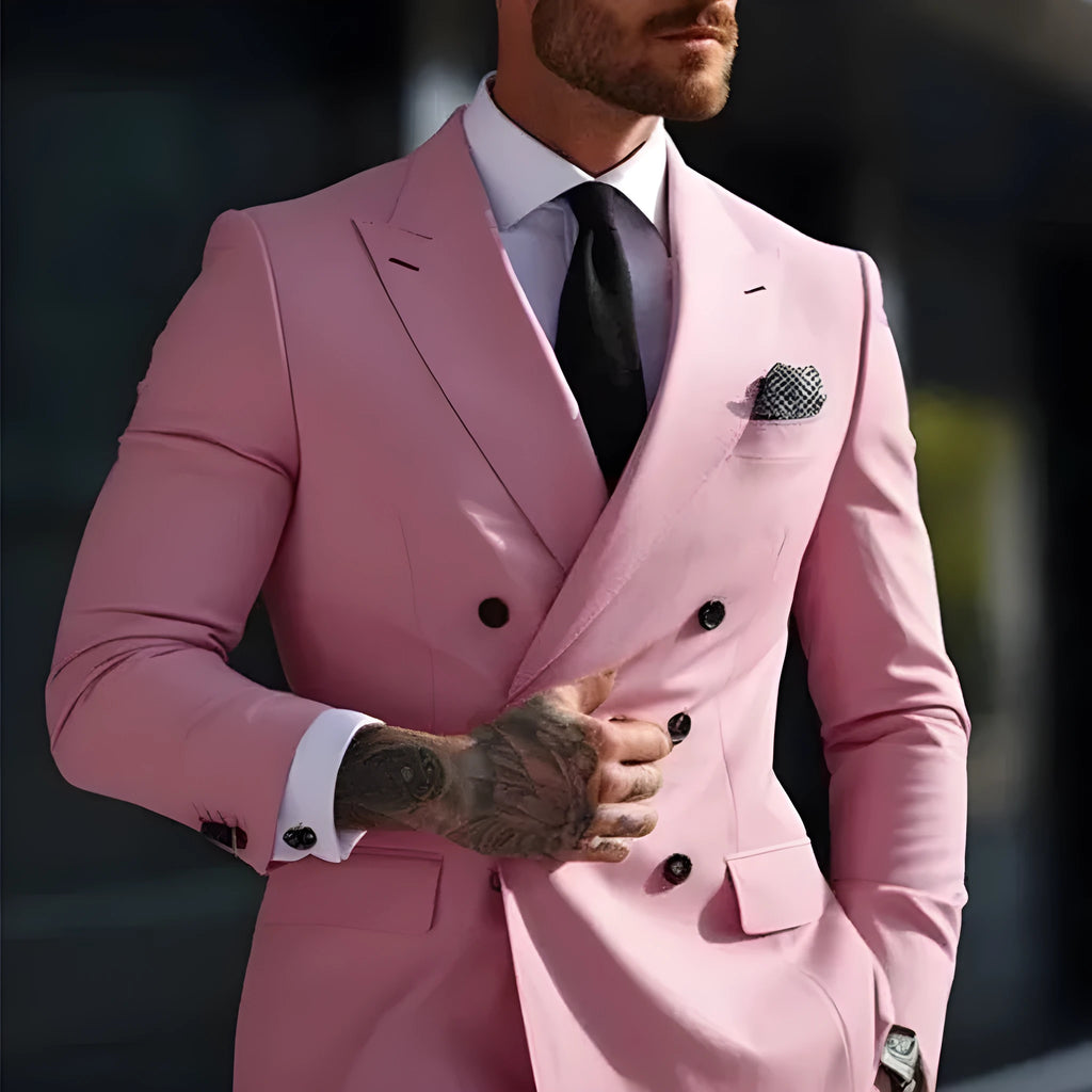 Men's Korean-style slim fit two-piece business suit in cotton blend polyester fabric