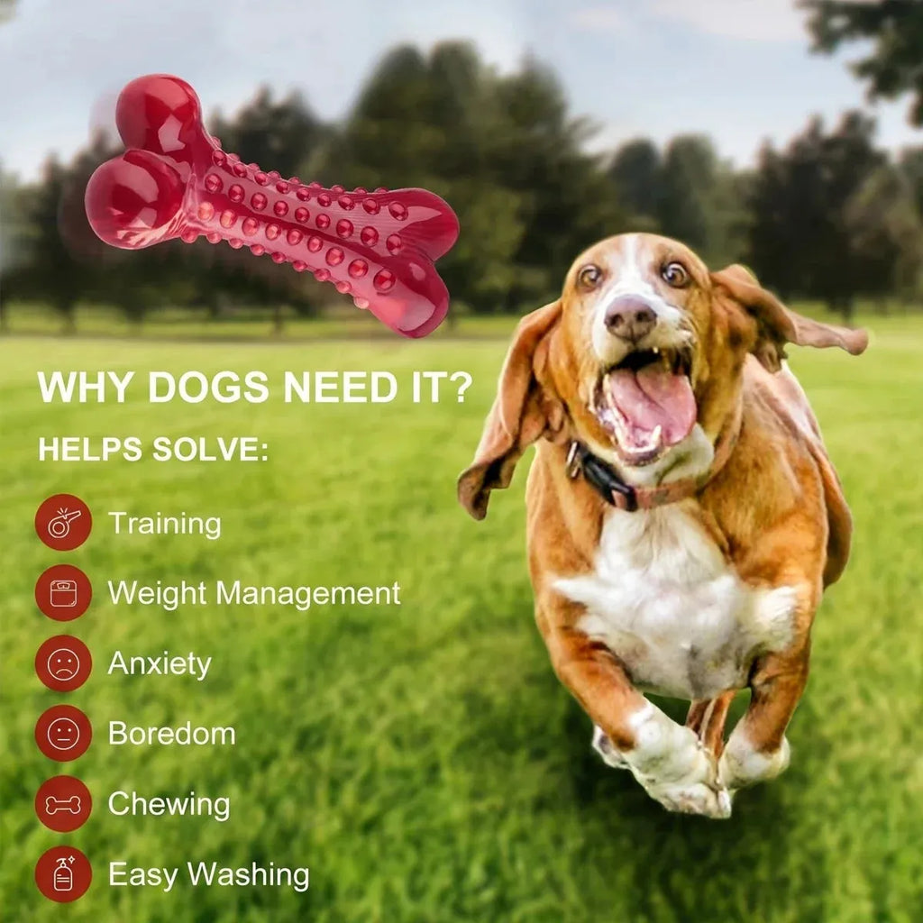 Red natural rubber chew toy for dogs, showing textured surface and solid construction.