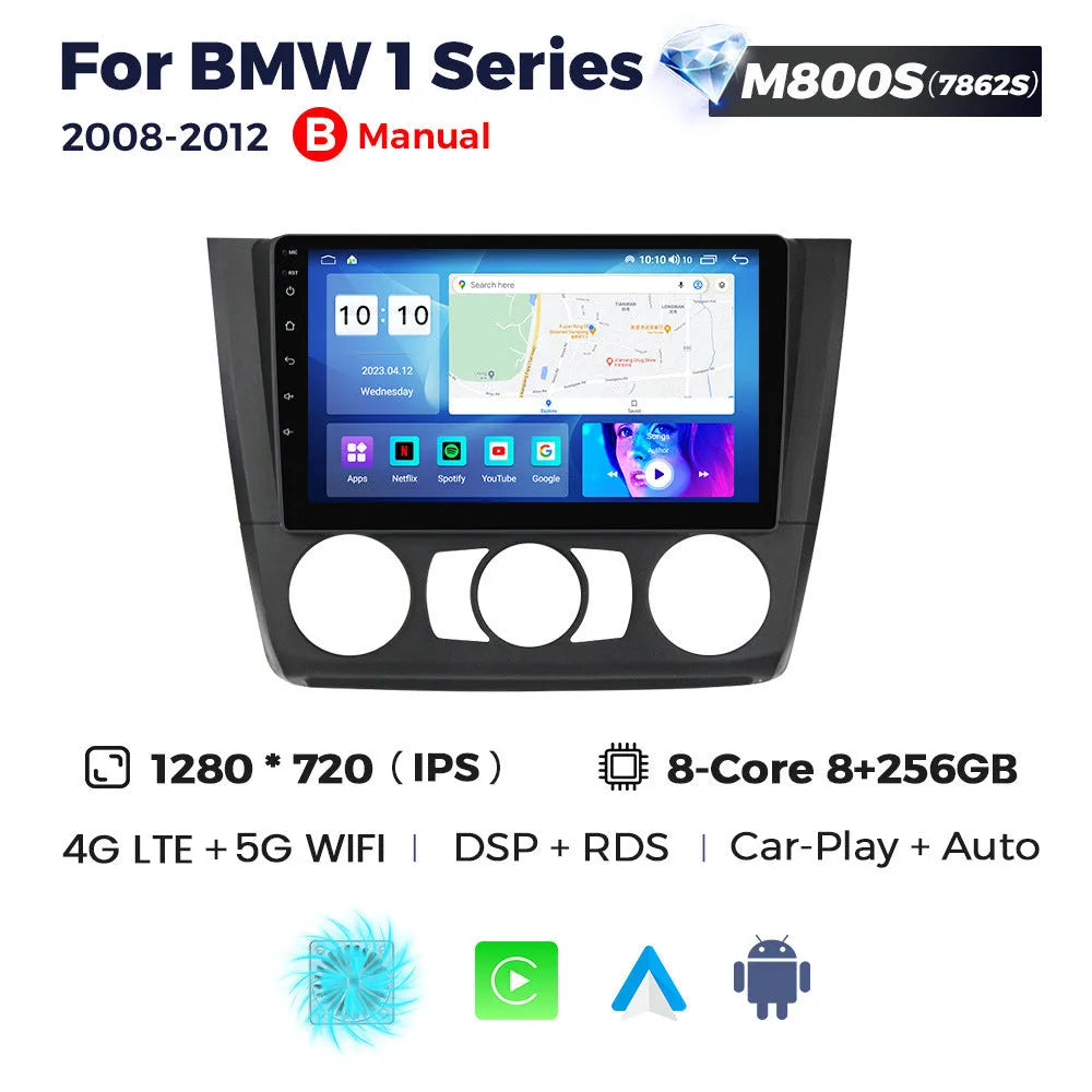 BMW E87 Android car navigation radio with 9-inch touchscreen display for central control upgrade.