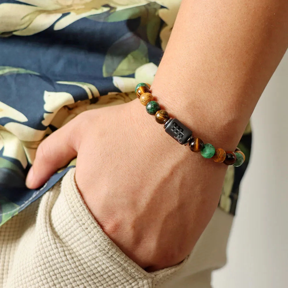 12 constellation woven men's retro natural stone bracelet with agate beads, 19cm length, unisex zodiac design