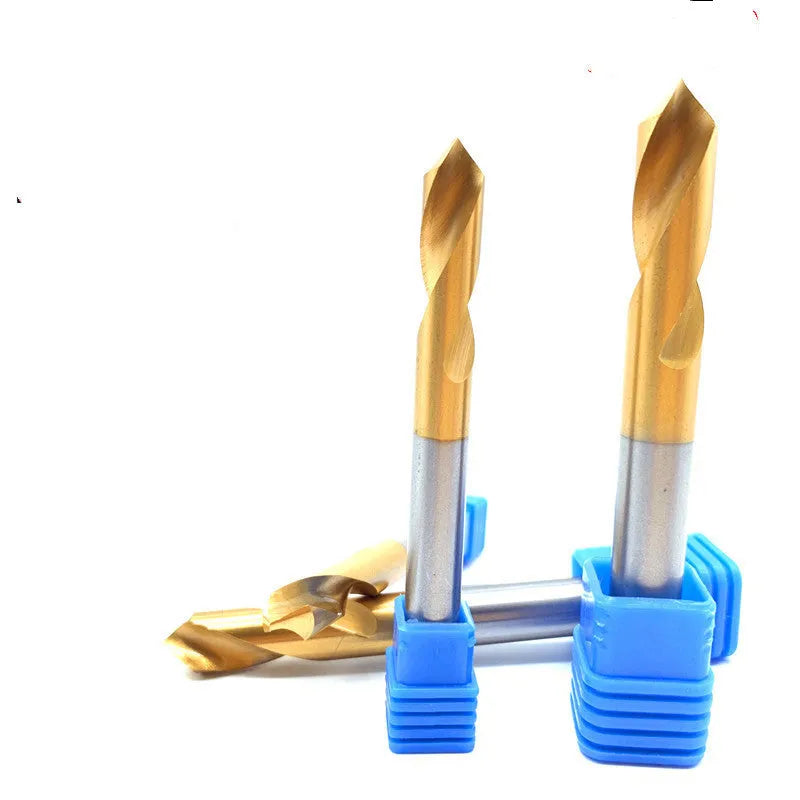 Cobalt high speed steel spot drill with titanium coating, straight shank, external cooling, sizes 3-20mm.