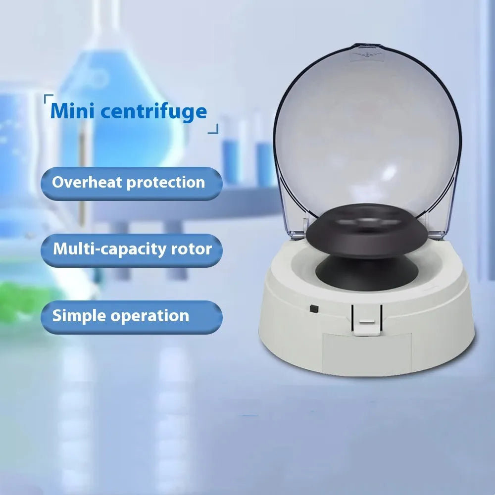 Mini laboratory centrifuge with compact design measuring 157mm wide by 170mm high