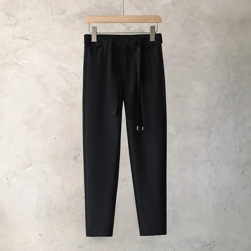 Boys slim straight trousers in wool blend fabric with tapered leg and straight opening
