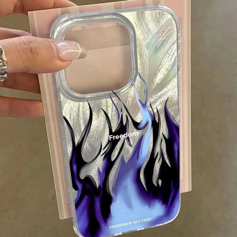 Silicone iPhone case with colourful flame pattern design for Apple iPhone 7 to 16 models