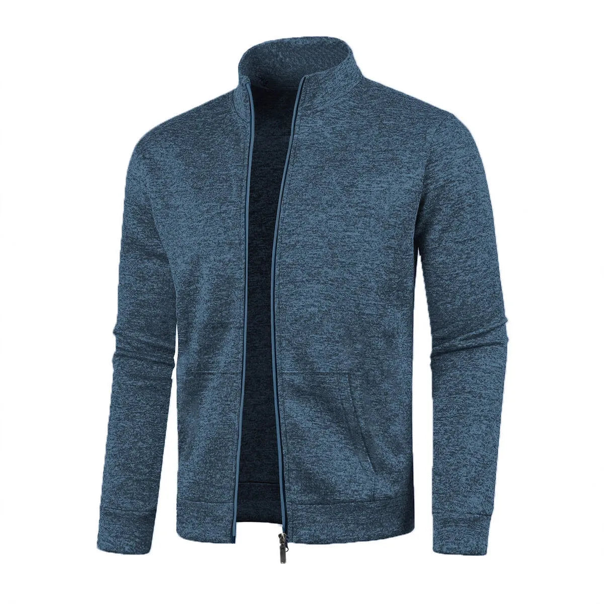 Men's long zipper light fleece jacket plus size casual loose cardigan in dark gray on model