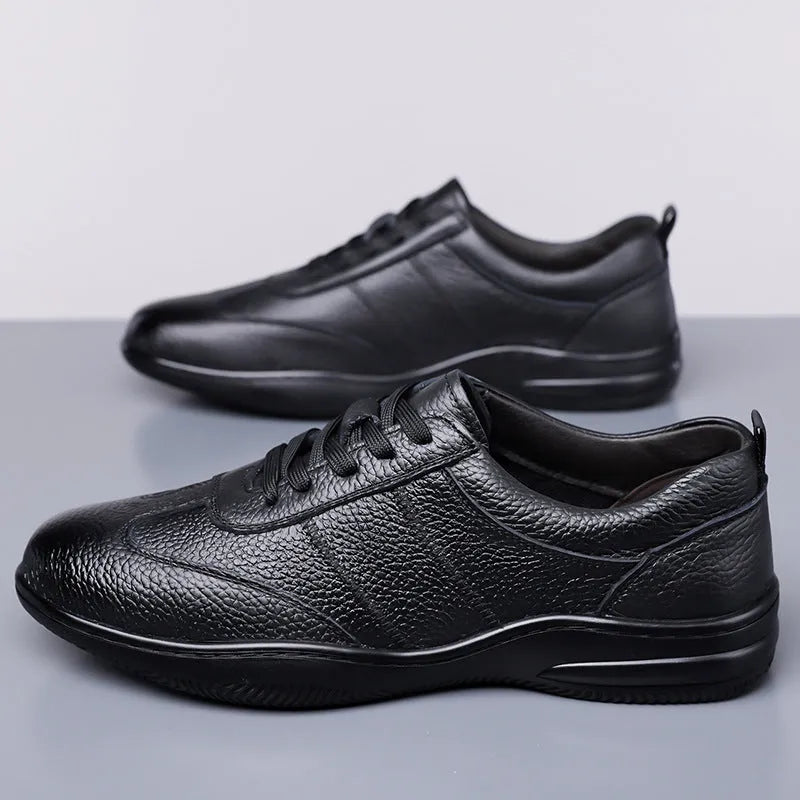 Casual business shoes Korean style front lace-up round toe in black with rubber sole and wedge heel