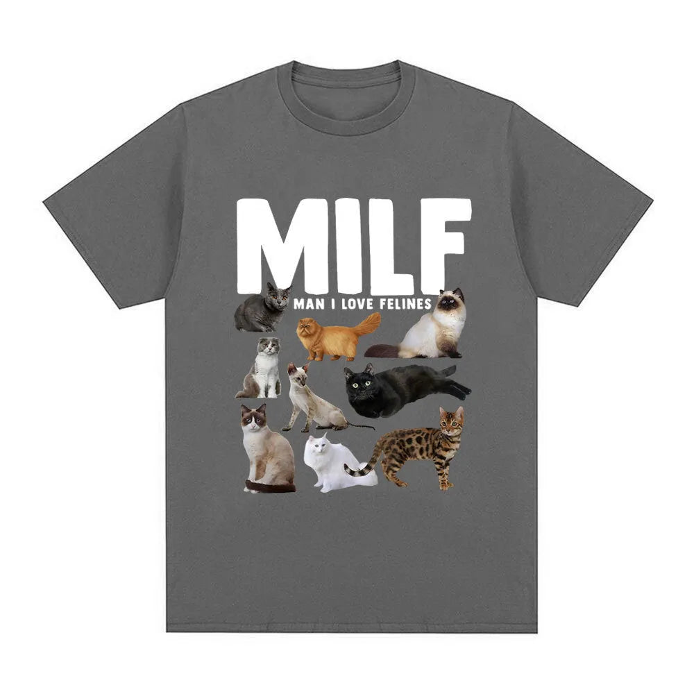 Geometric cat print on a men's casual short sleeve cotton blend t-shirt.