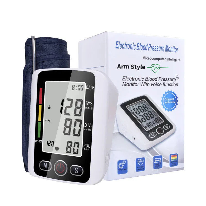 Automatic arm blood pressure monitor with large digital screen on ABS plastic body