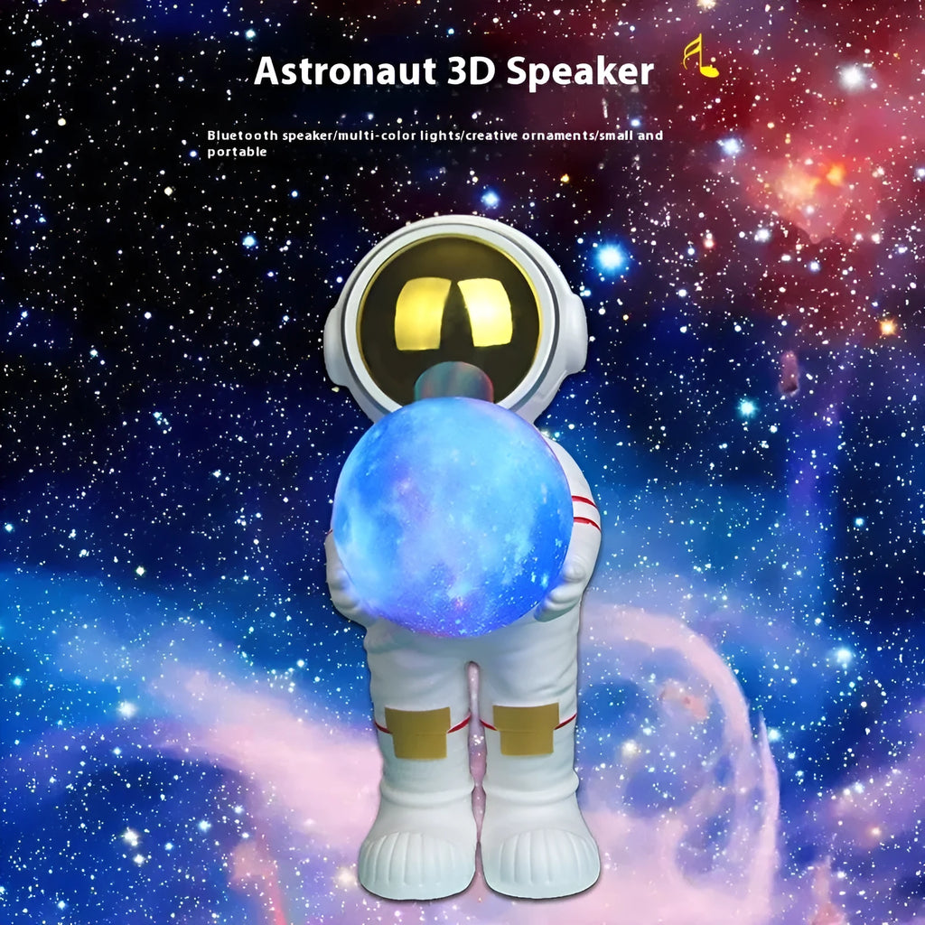 Spaceman starry sky projection lamp on surface showing star projection and speaker grille