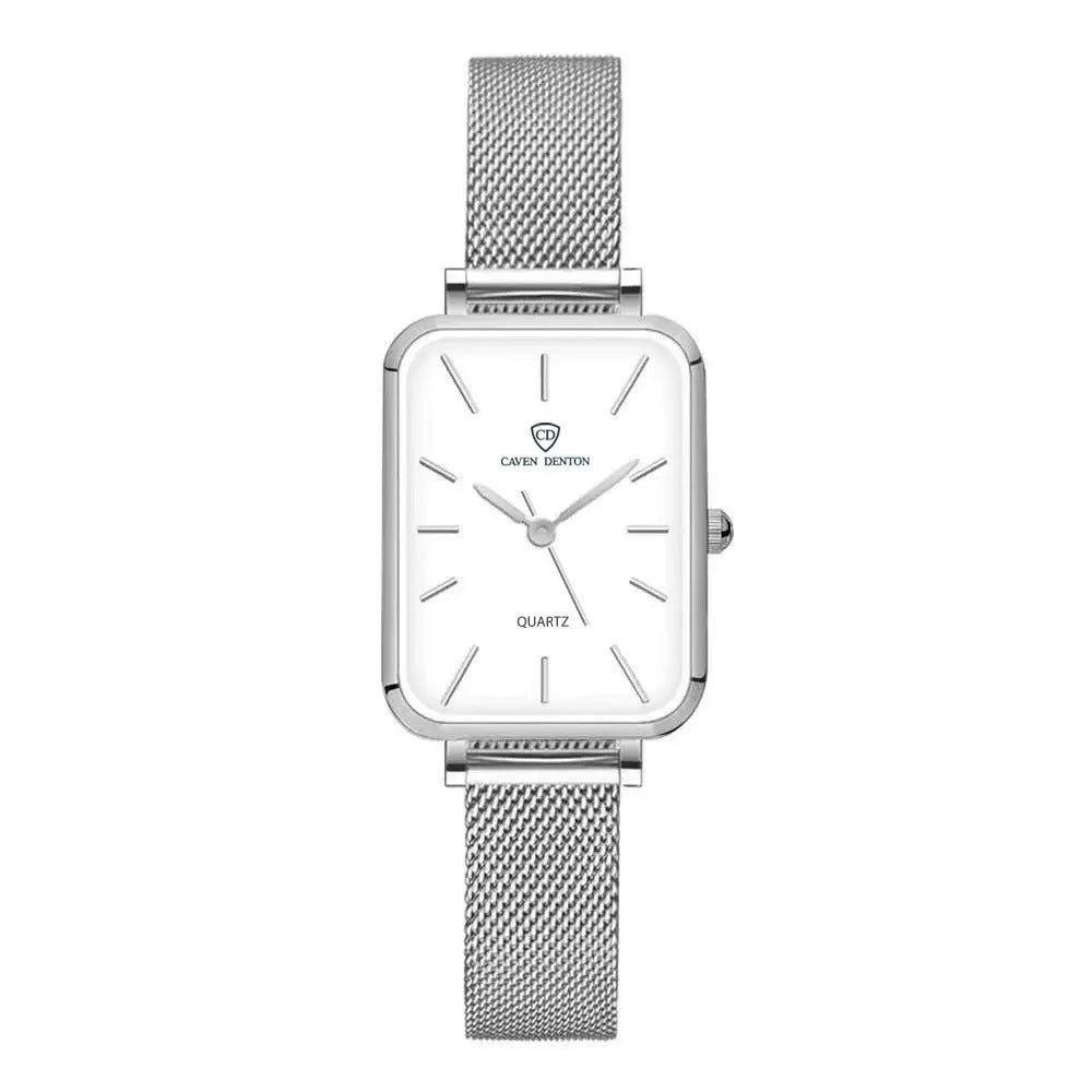 Women's rose gold waterproof quartz watch with alloy case and woven steel strap