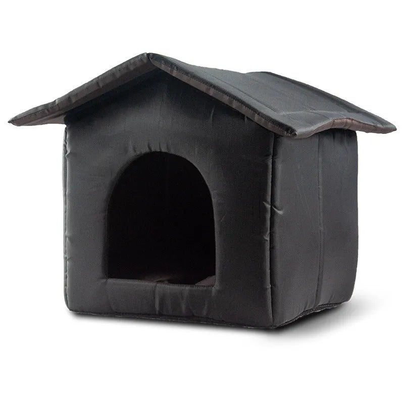 Black outdoor waterproof shelter for stray cats made of Oxford cloth with detachable design