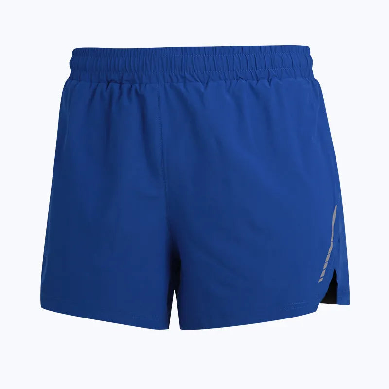 Casual grey quick-drying polyester running shorts for men and women on a size chart.
