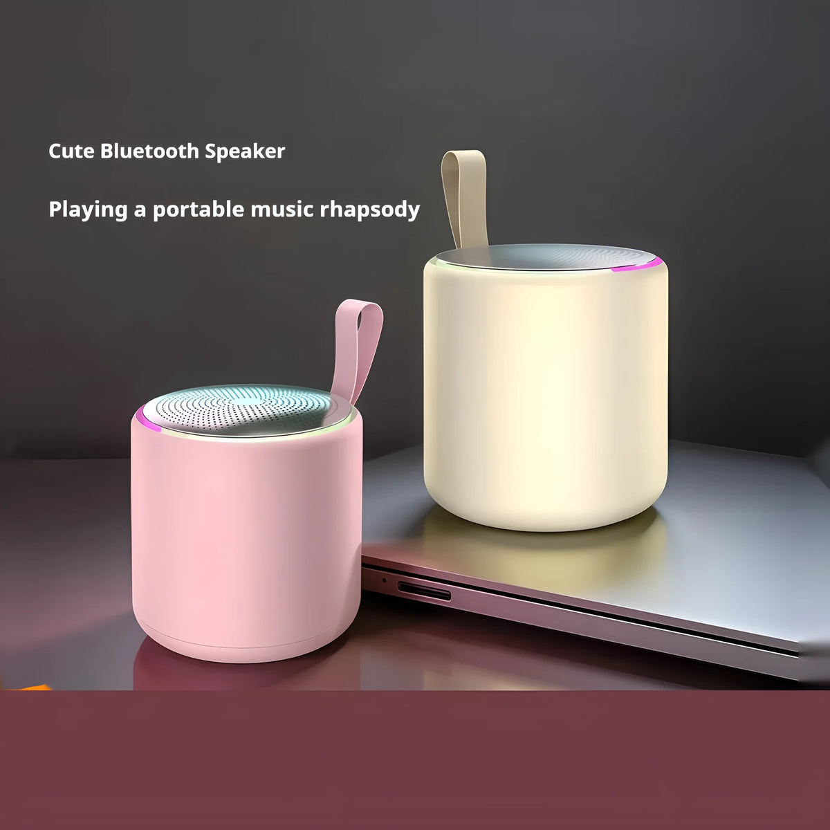 Bluetooth mini portable speaker in beige, front view, with compact design and visible speaker grille