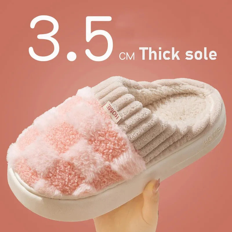 Women's plush indoor slipper in a choice of colours, showing round toe design, coral velvet upper, and textured non-slip PVC sole.