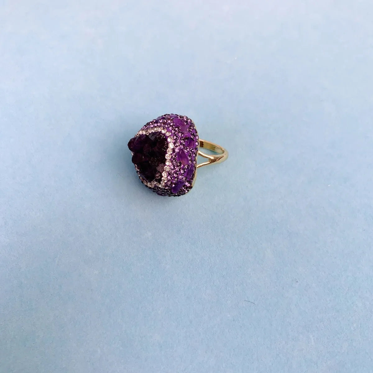 Natural Uruguay amethyst open adjustable ring in purple, advanced style statement ring with adjustable band