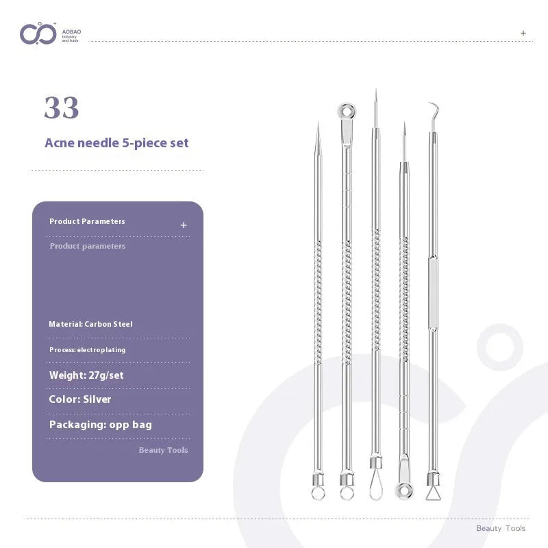 4-piece silver metal acne needle set with ultra-fine pointed tips for skin care