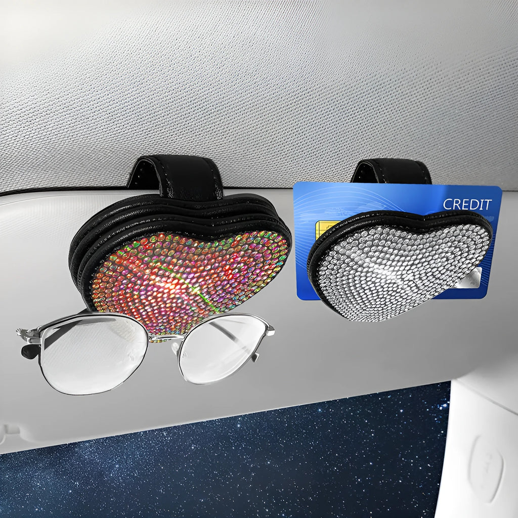 PU leather car sun visor clip with diamond pattern and magnetic closure, shown in multiple colour options.