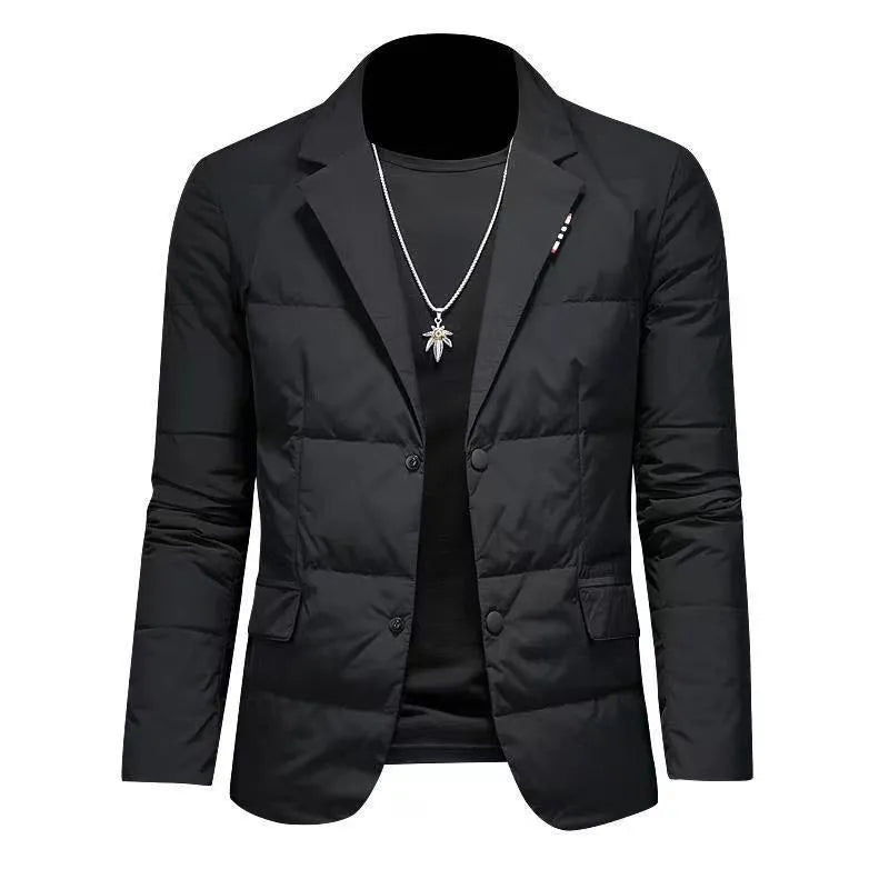 Men's fleece-lined casual vinylin jacket in black with dimensional patch pockets, regular fit, plus size