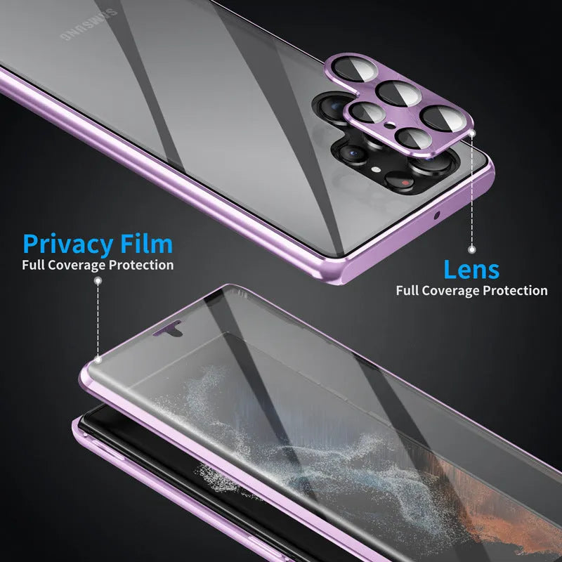 Magnetic mirror phone case in multiple colours for Samsung S24 Ultra, S23 Ultra with peep-proof screen cover.