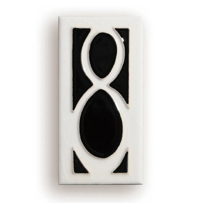 Handmade retro ceramic doorplate with enamel art number, measuring 76 by 152mm.